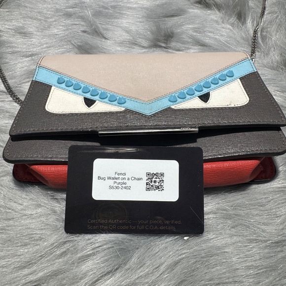 Fendi Monster Bug Pink Leather Wallet on a Chain~With COA - Picture 7 of 11